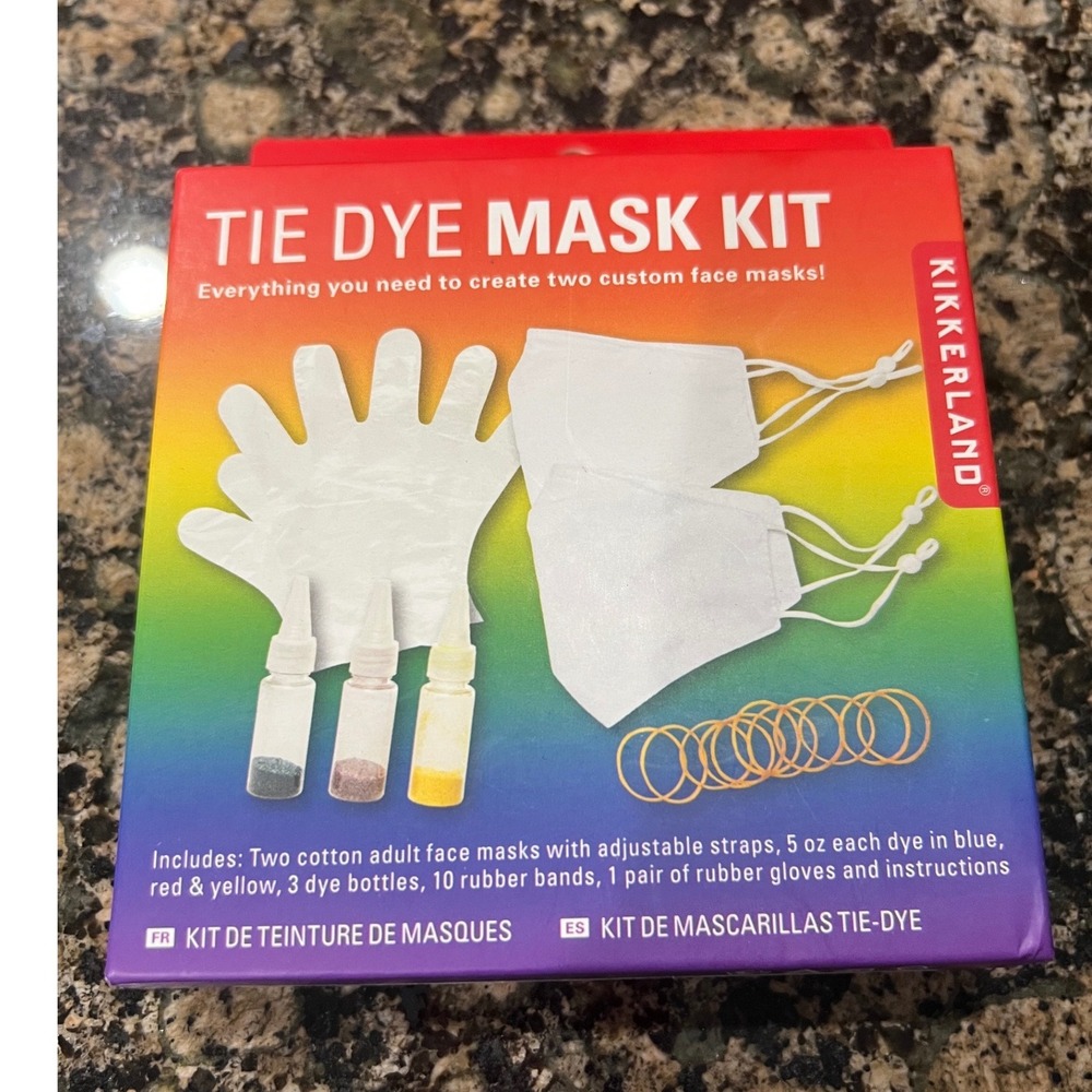 Kikkerland Tie Dye Mask Kit DIY Craft Set with 2 Cotton Masks Dye and Tools MK05